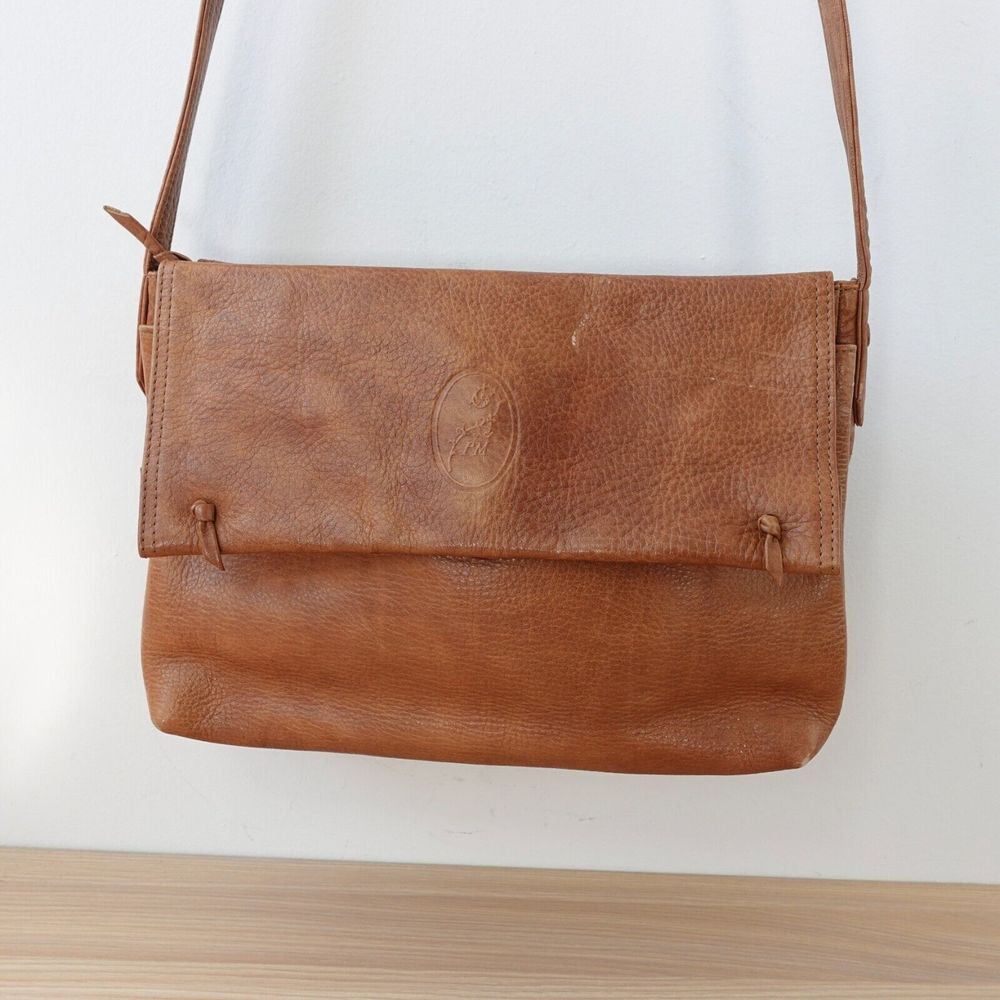 VINTAGE Brown Bag Womens Leather Crossbody Purse Medium Parisian Sling‎ Boho 90s